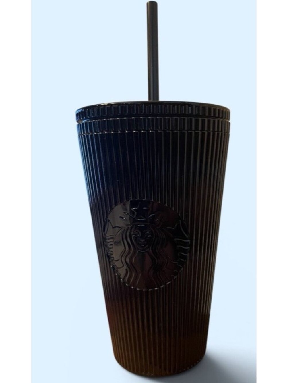 Starbucks Tall Black Pleated Plastic Cold Cup With Straw And Lid 16 fl oz New